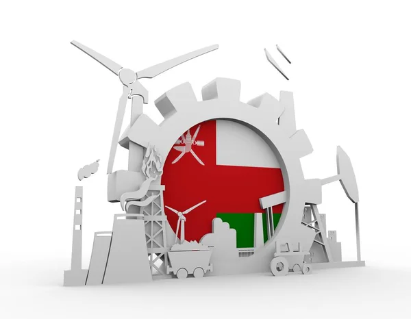 Energie a výkon ikony s vlajka Ománu — Stock fotografie
