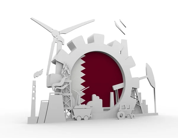 Iconos de Energía y Energía con Bandera de Qatar — Foto de Stock