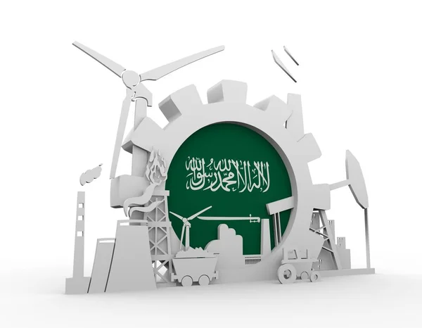 Energie- und Macht-Ikonen mit saudi-arabischer Flagge — Stockfoto