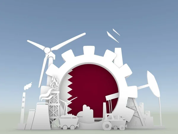 Iconos de Energía y Energía con Bandera de Qatar — Foto de Stock