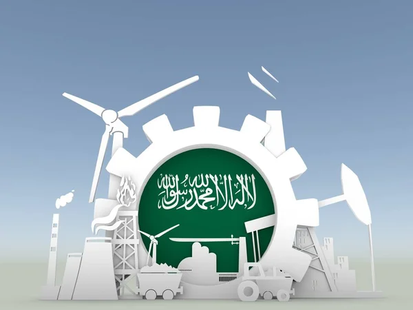 Energie- und Macht-Ikonen mit saudi-arabischer Flagge — Stockfoto