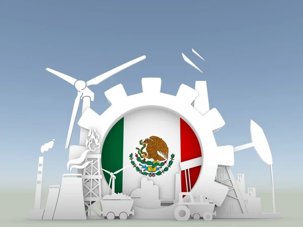 能源和电力的图标设置与墨西哥国旗 — 图库照片