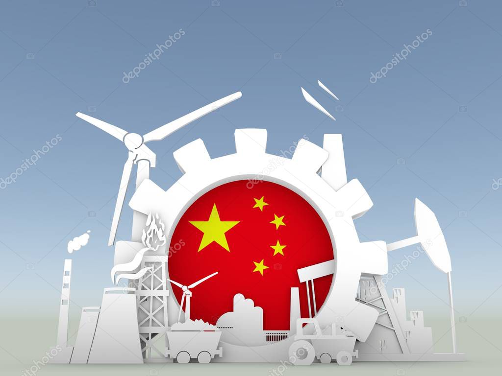 Energy and Power icons set with China flag