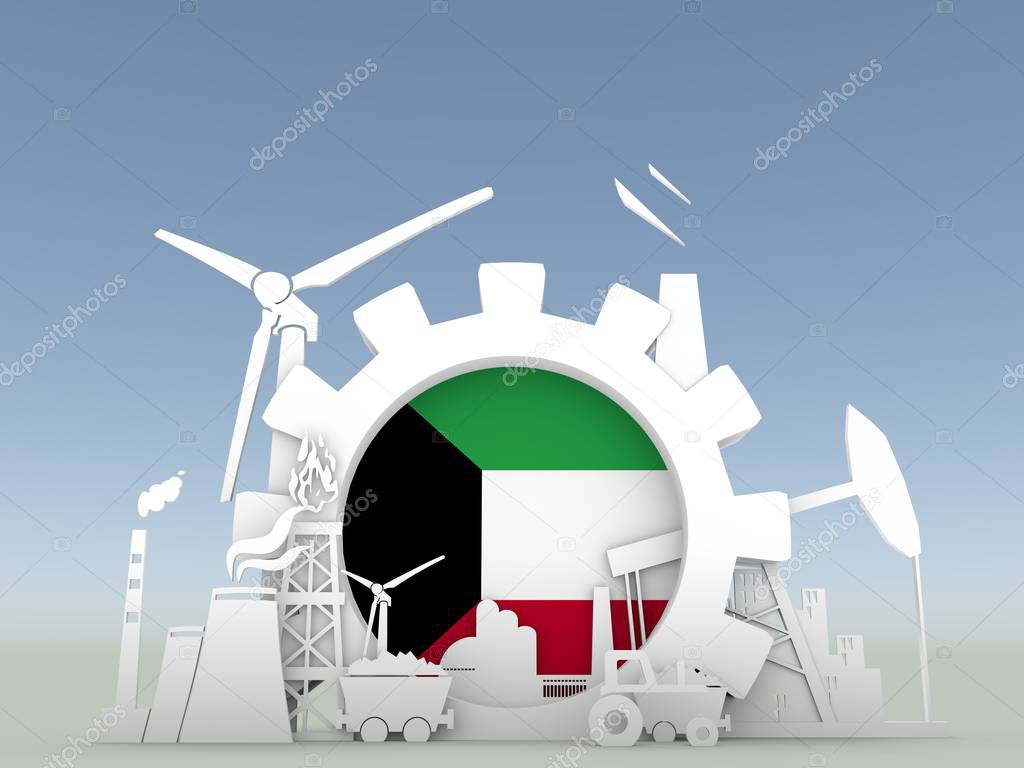 Energy and Power icons set with Kuwait flag