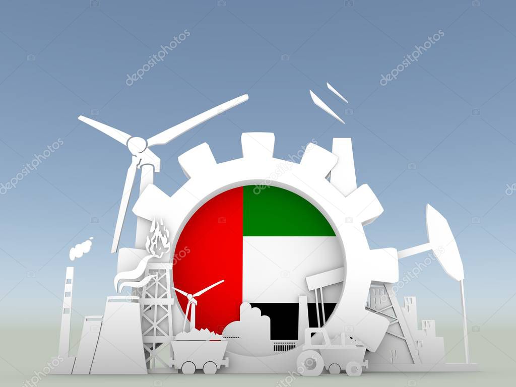Energy and Power icons set with United Arab Emirates flag