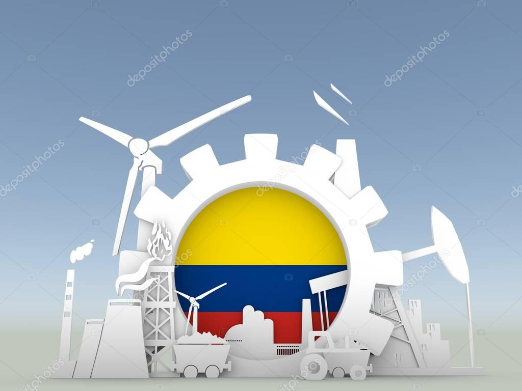 Energy and Power icons set with Colombia flag