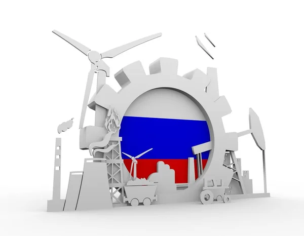 Iconos de energía y energía con bandera de Rusia — Foto de Stock