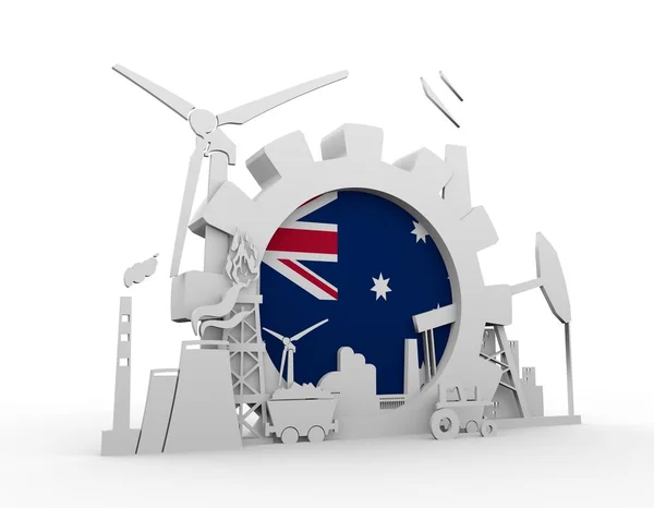Значки энергии и мощности, установленные с флагом Австралии — стоковое фото