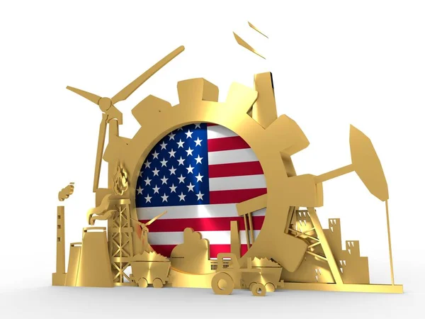 能源和电力的图标设置有美国国旗 — 图库照片