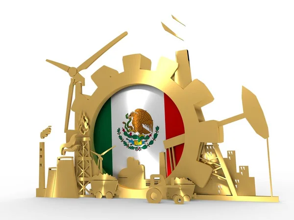 Iconos de Energía y Energía con bandera de México — Foto de Stock