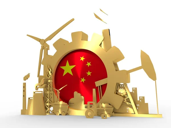 Energy and Power icons set with China flag — Stock Photo, Image