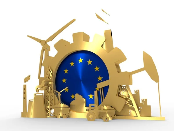 Iconos de energía y energía con bandera de la Unión Europea — Foto de Stock