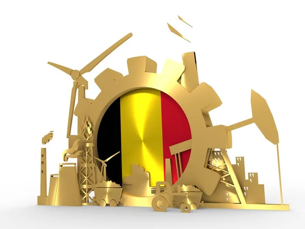 Energy and Power icons set with Belgium flag — Stock Photo, Image