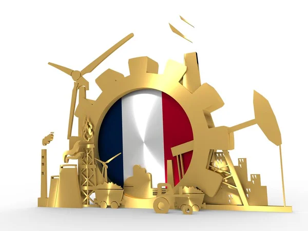 Energia i moc ikony Ustaw z flaga Francji — Zdjęcie stockowe
