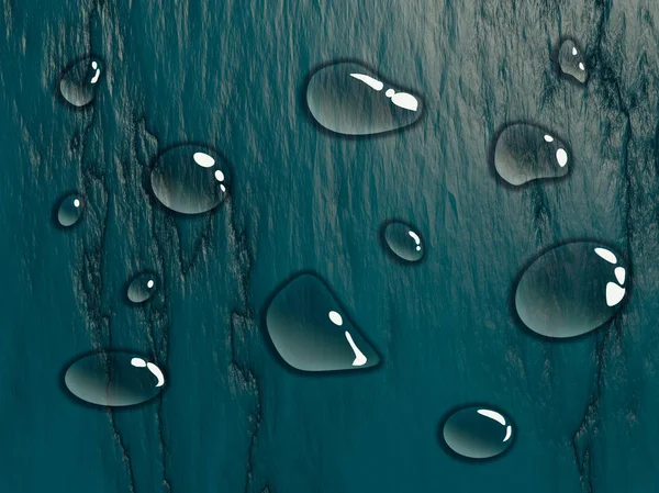 Gocce d'acqua trasparenti su sfondo blu — Foto Stock