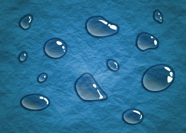 Gotas de agua transparentes sobre fondo azul — Foto de Stock