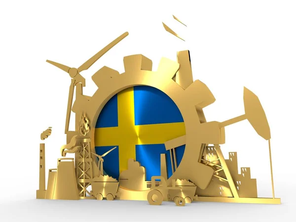 Energi och kraft ikoner set med Sverige flagga — Stockfoto