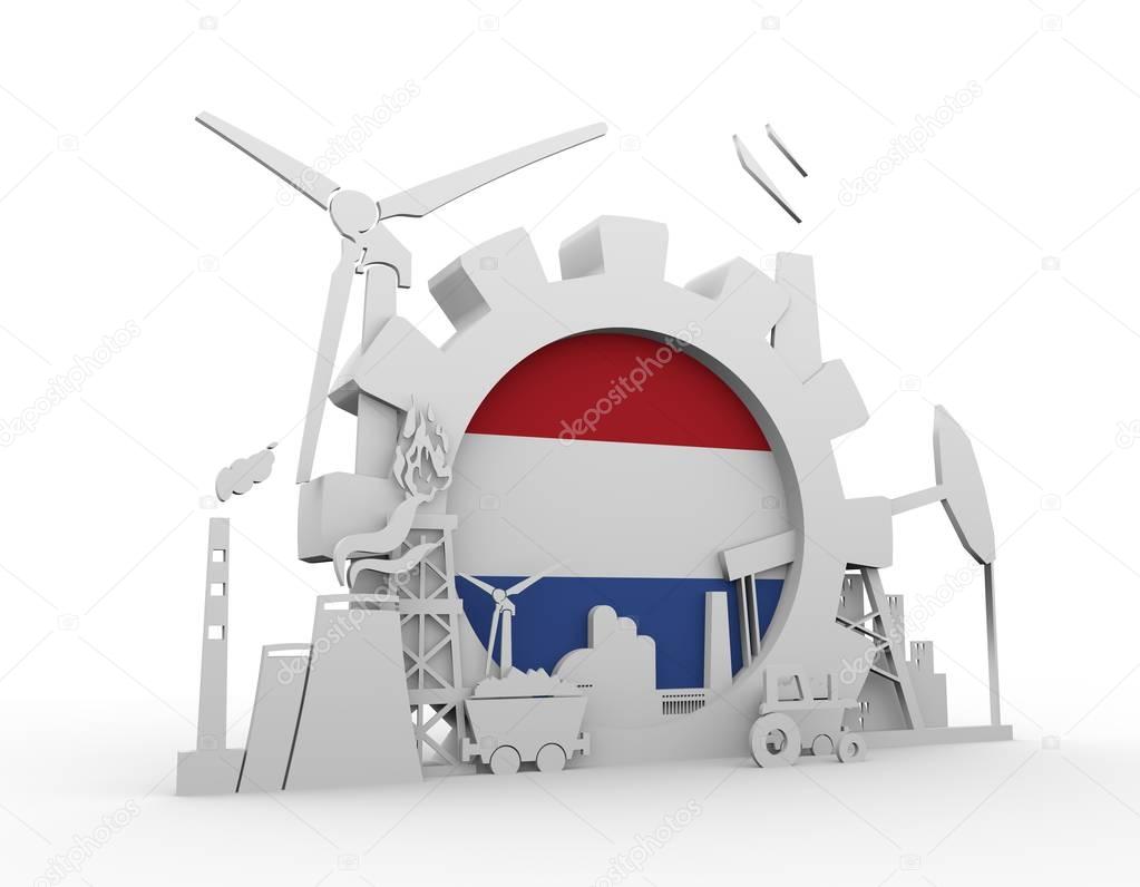 Energy and Power icons set with Netherlands flag