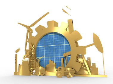 Mavi baskı ile enerji ve güç Icons set