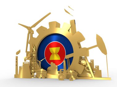 Asean bayrağı ile enerji ve güç Icons set