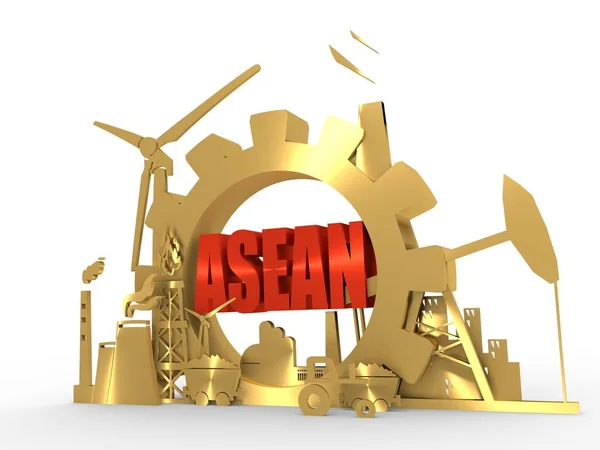 Icone Energia ed Energia con testo ASEAN — Foto Stock