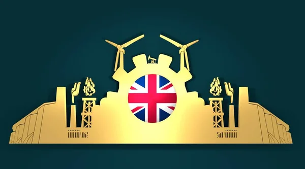 Energy and Power icons set with Britain flag — Stock Photo, Image