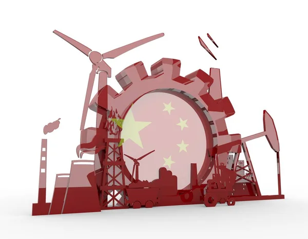 Energy and Power icons set with China flag — Stock Photo, Image