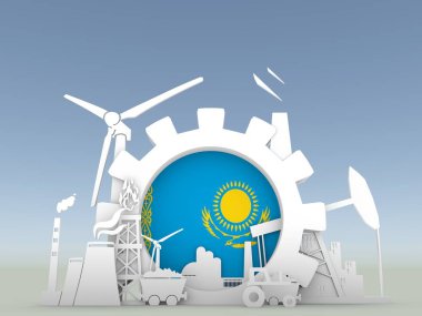 Kazakistan bayrağı ile enerji ve güç Icons set