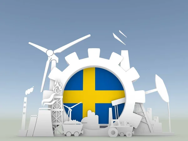 Ícones de energia e energia definidos com bandeira da Suécia — Fotografia de Stock