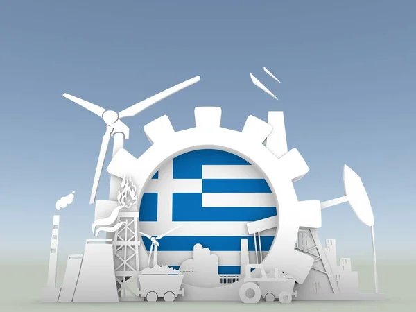 Yunanistan bayrağı ile enerji ve güç Icons set — Stok fotoğraf