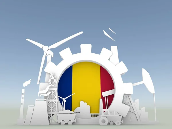 Energia i moc ikony Ustaw z flaga Rumunii — Zdjęcie stockowe