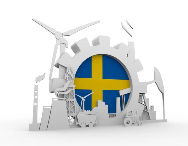 Energi och kraft ikoner set med Sverige flagga — Stockfoto