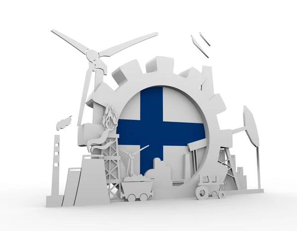 Iconos de energía y energía con bandera de Finlandia — Foto de Stock