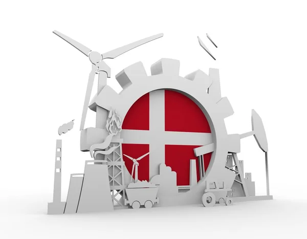 Iconos de energía y energía con bandera de Dinamarca — Foto de Stock