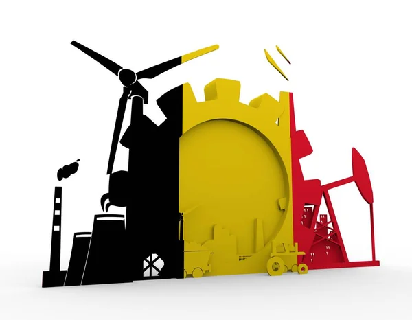 Значки энергии и мощности, установленные флагом Бельгии — стоковое фото