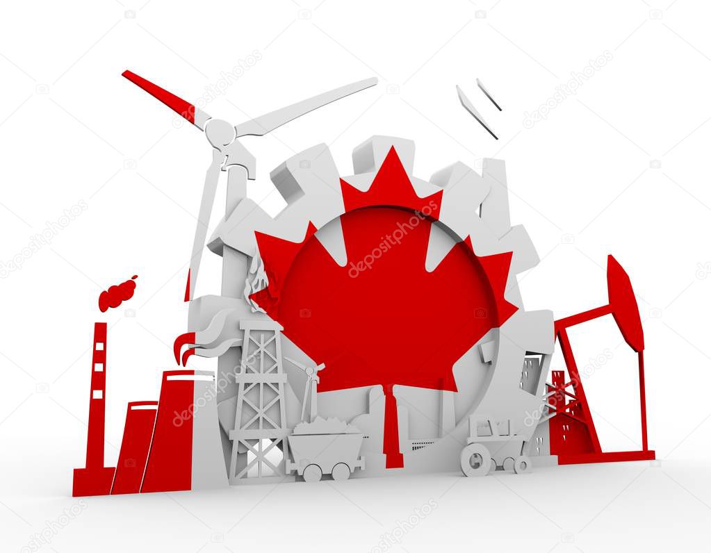 Energy and Power icons set with Canada flag