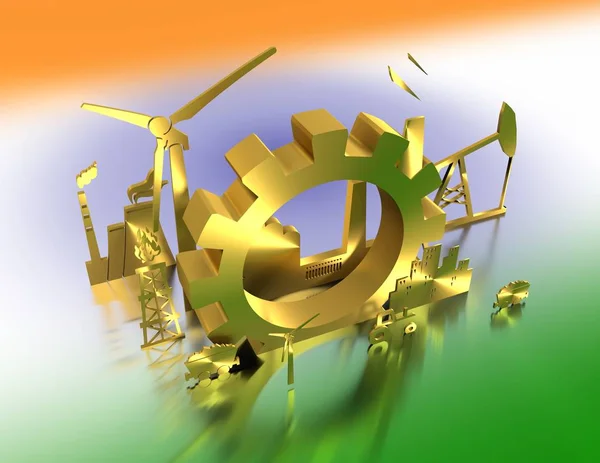 Ícones de energia e energia definidos com bandeira da Índia — Fotografia de Stock