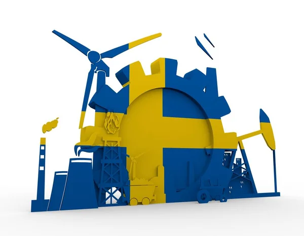 Ícones de energia e energia definidos com bandeira da Suécia — Fotografia de Stock