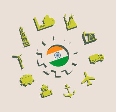 Hindistan bayrağı ile enerji ve güç Icons set