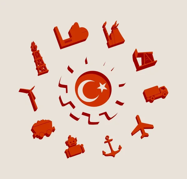 Icônes Énergie et Puissance avec drapeau de la Turquie — Image vectorielle
