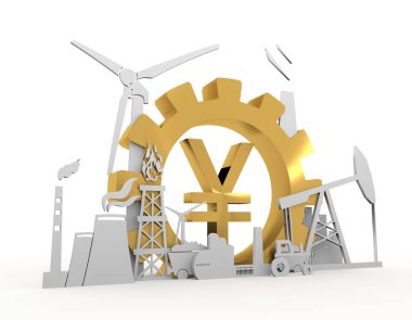 Yen işareti ile enerji ve güç Icons set