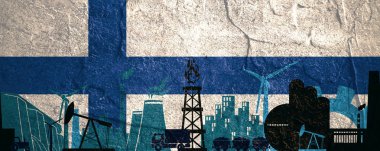 Enerji ve güç Icons set. Başlık banner ile Finlandiya bayrağı