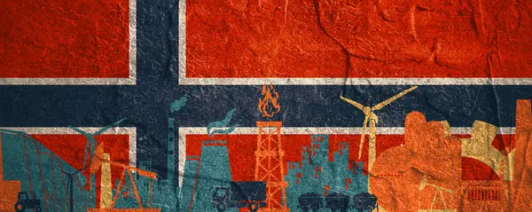 Conjunto de ícones de energia e energia. Bandeira de cabeçalho com bandeira da Noruega — Fotografia de Stock