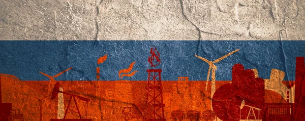 Набор энергетических и энергетических значков. Знамя заголовка с флагом России — стоковое фото