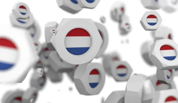 Grupa lewitacja orzechy z flagą Holandii — Zdjęcie stockowe