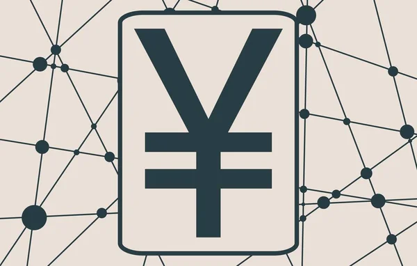 Het symbool van de yen op de Molecule en communicatie achtergrond. — Stockvector