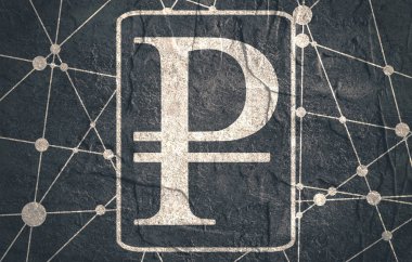 Molekül ve iletişim arka plan Rublesi sembolü.