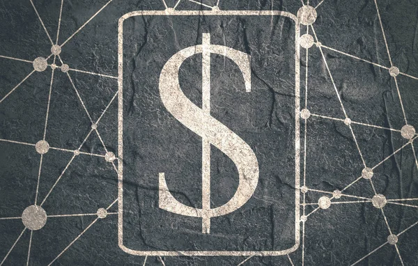 Het symbool van de dollar op de Molecule en communicatie achtergrond. — Stockfoto