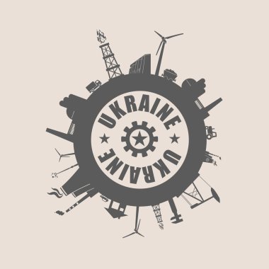 Sanayi göreli siluetleri ile daire. Ukrayna metin
