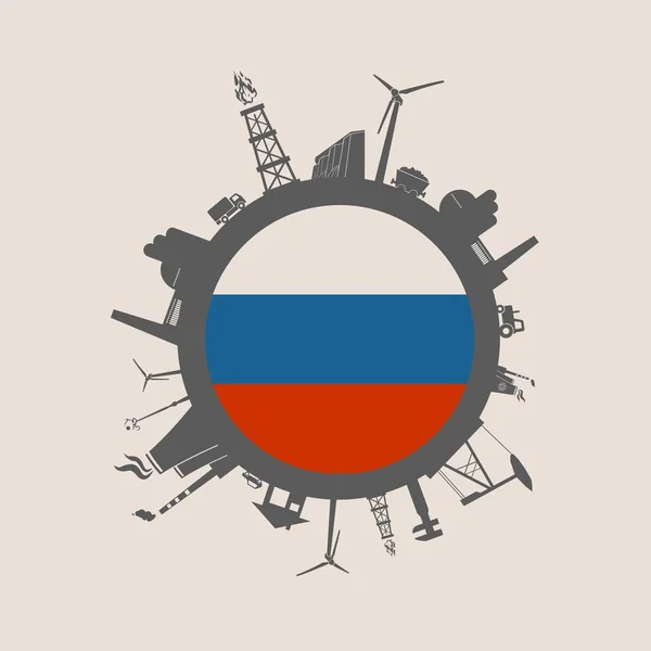 Círculo con siluetas relativas de la industria. bandera de Rusia — Vector de stock